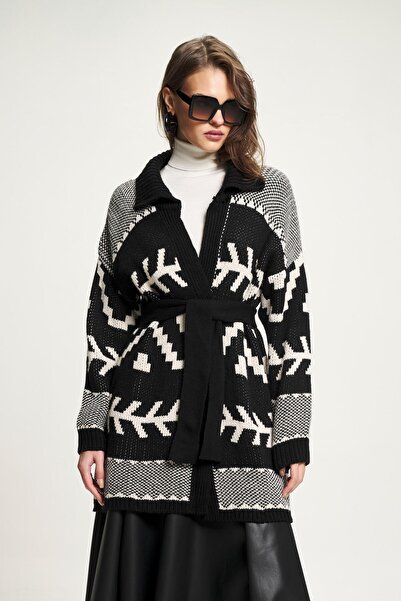 Lijuri Striped pattern belted knit cardigan 5190 r2-b-k1