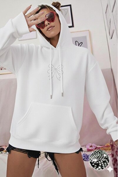 CAST COLLECTİON سترة نسائية بيضاء بقلنسوة من Trock Stone مطبوع