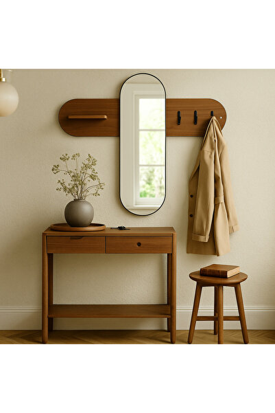 Palma homez مرايا جدارية مع رف وعلاقات - 100x120 سم - بني