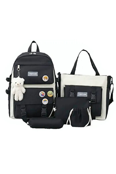 OEM Set of 5 backpacks/schoolbags, Brand YISIYUAN logo, Nylon, Black/Beige