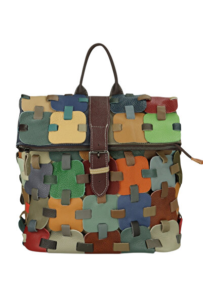 OEM Women's backpack, natural leather, multicolor patchwork