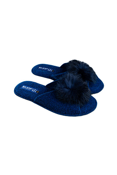 Belsta Papuci de casă cu blăniță naturală, culoare bleumarin, marimea 39