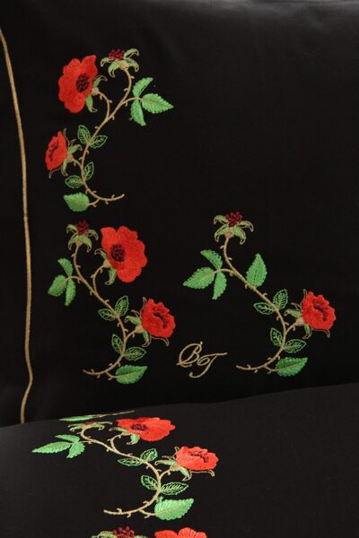 BAŞ TASARIM Black Duvet Cover Set with Spiral Floral Embroidery