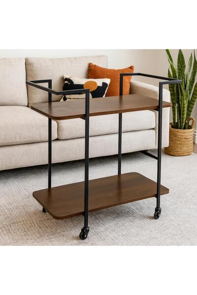 Palma homez Serving cart with wooden top and metal base - 70x40x80 cm - dark brown and black