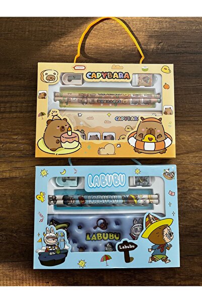 gülümse gel Kırtasiye Okul Seti 2'li Labbubu ve Capybara Kapibara Kalemlik Ka...