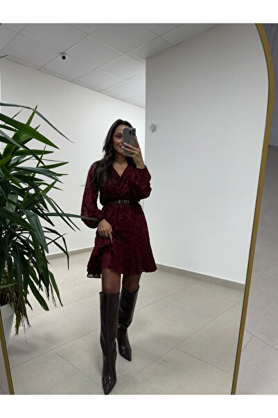 caddstore Mc 5586 Bordo Floklu Kruvaze Elbise