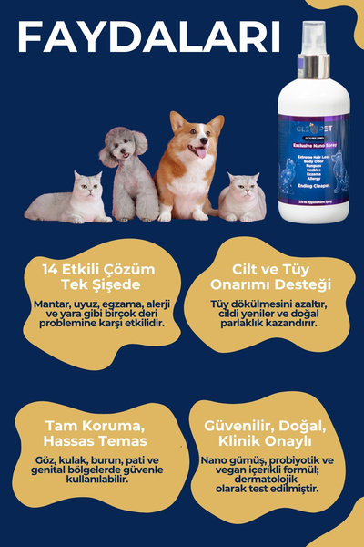Cleapet Kedi Deri ve Tüy Dökülme Karşıtı Bakım Spreyi 250 ml.