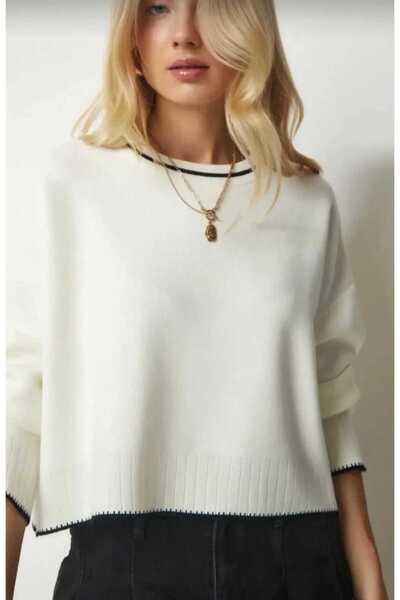 LUVON White Crew Neck Soft Texture Women's Basic Sweater