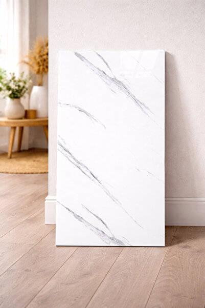 PooleMark 5 Adet Beyaz Mermer Desenli Kendinden Yapışkanlı PVC Duvar Paneli 6...