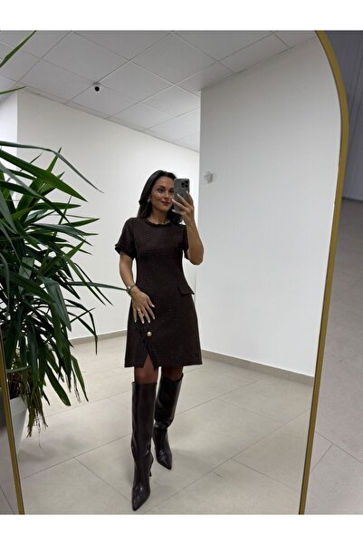 caddstore Mc 5110 Püsküllü Simli Kahve Elbise