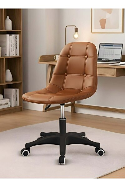 Taimi Ergonomic PU leather desk chair, Adjustable height, Swivel black Legs, Soft cushion - Brown