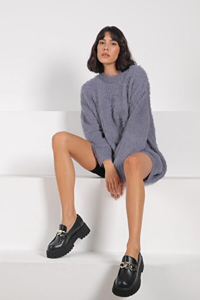 Ferraro A.Gray Crew Neck Cashmere and Wool Blend Soft Textured Long Sleeve Women's Knitwear Sweater