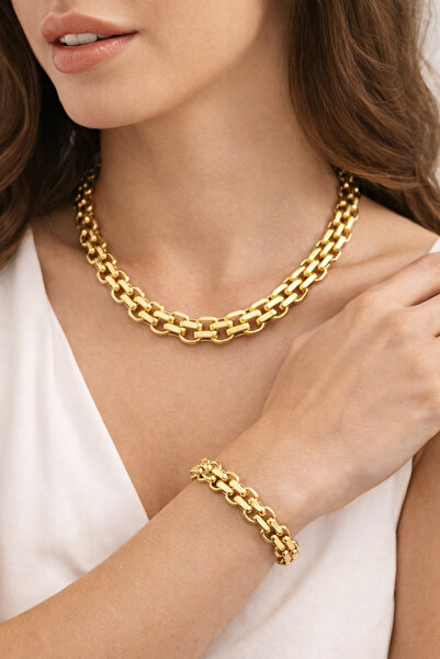 Sevil Gülgün Atelier Gold Chain Necklace Bracelet Combination - 2 Piece Jewel...