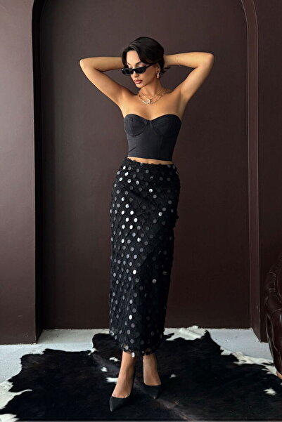 İldies store Pullu parlak astarlı uzun etek yeni