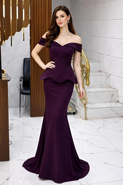 MARSTA Long off-the-shoulder mermaid evening dress with peplum at the waist