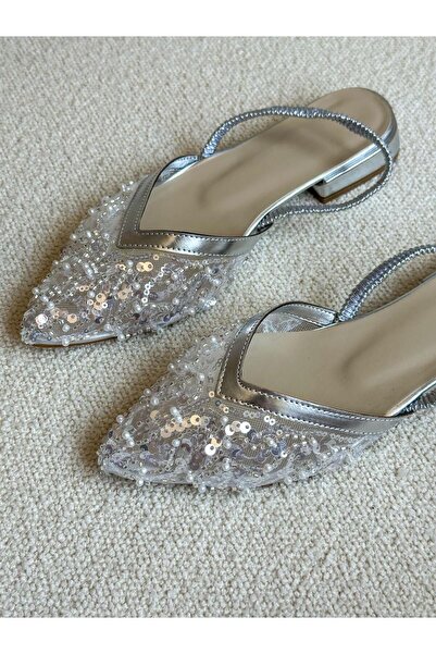 ERVANIN BUTİĞİ Gümüş (Bride Mini ) Boncuk Detay Kadın Babet