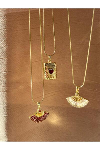 D&Z ACCESSORİES 3’lü Set Yelpaze Detaylı ve Kırmızı Kalp Figürlü Minimalist K...