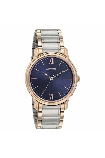 SONATA 7128KM01 Men's Watch – Blue Dial, Two-Tone Stainless Steel Strap