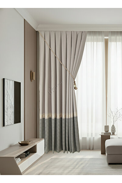 cheap's home Kumlu Doku Zincir Desen Sık Pileli Modern Pano Fon Perde