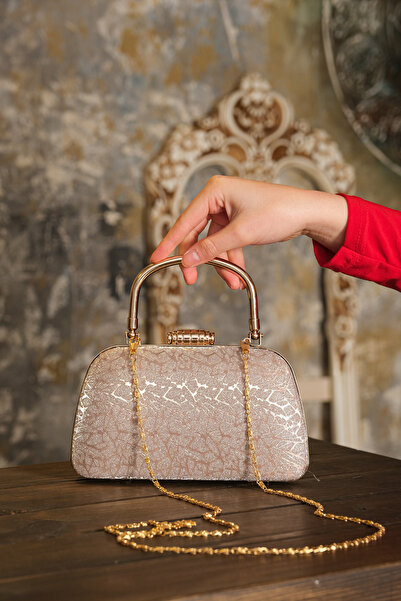 ROZA CANTA Βραδινό φόρεμα ώμου με χρυσό σχέδιο με λουράκι αλυσίδας, νυχτερινή...