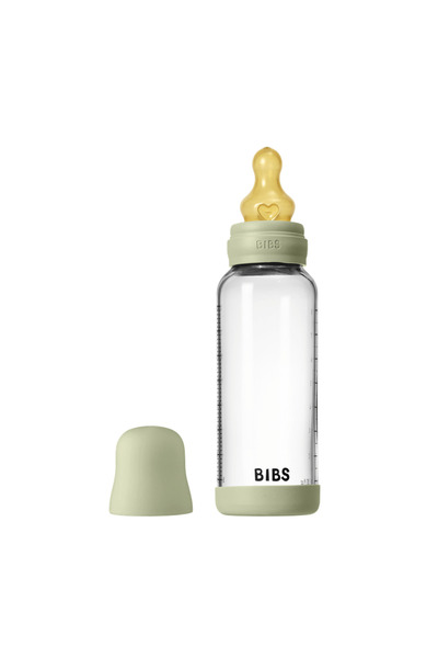 Bibs زجاجة رضاعة دائرية من اللاتكس، متوسطة التدفق، لون أخضر فاتح، سعة 240 مل