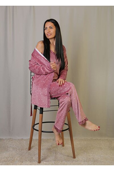 emsal özgür tekstil طقم بيجامة من 3 قطع بنمط النجوم، مخمل فرنسي، تفاصيل من ال...