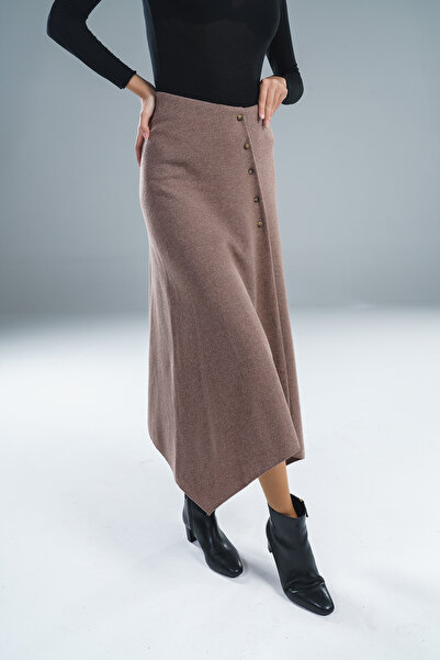 Paw Garage تنورة طويلة نسائية من قماش سالونيك بأزرار أمامية