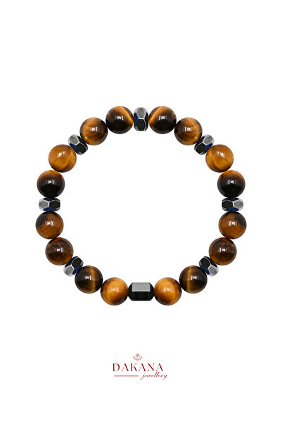 DAKANA JEWELLERY سوار رجالي من الحجر الطبيعي بحجم 8 مم مصنوع من عين النمر وال...