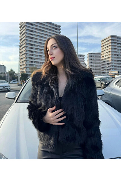 esilamoda Kadın Siyah Kısa Kürk