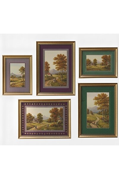 DüşlerÜlkesi Gold çerçeveli 5'li vintage tablo seti