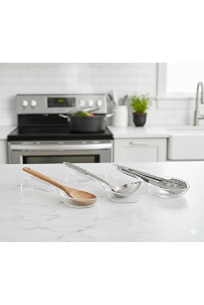 LUCES DESİGN 3’lü Şeffaf Akrilik Kepçe ve Servis Kaşığı Altlığı Seti - Yanmaz...