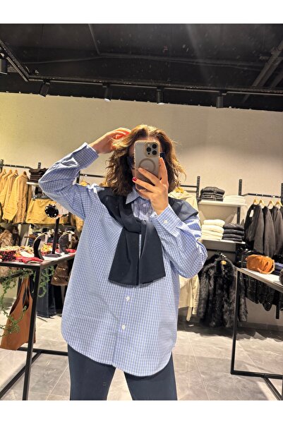 ESDİVABUTİK Modal kumaşlı kareli poplin gömlek
