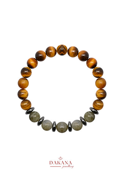 DAKANA JEWELLERY سوار رجالي من الحجر الطبيعي بحجر عين النمر واللابرادوريت وال...