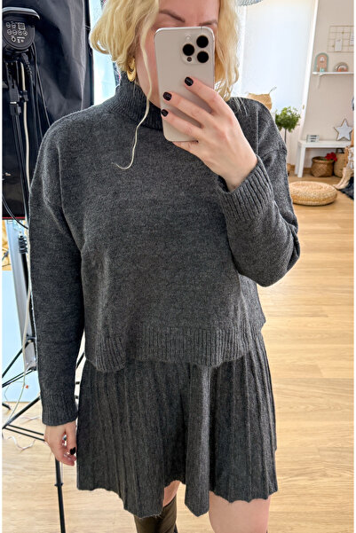 Modaonna Gray Fisherman Knit Sweater Skirt Set