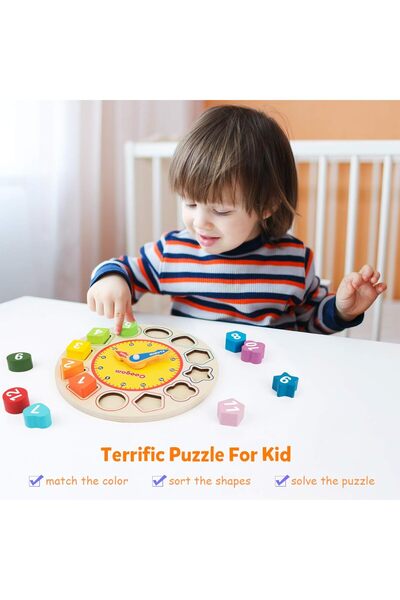 Coogam Wooden Shape Color Sorting Clock For 1 2 3 Year Old | Teaching Time Number Blocks Puzzle Stacking Sorter Jigsaw Montessori Early Learning Educational Toy Gift For Kids