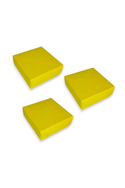 STE Üçlü Demonte Parlak Sarı Hediye Kutusu 12,5x12,5x03 cm - Üç Adet Parlak S...