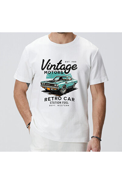 shi dumanlar giyim Oversize Vintage Araba RetroCar Baskılı Unisex /Bay T-Shir...