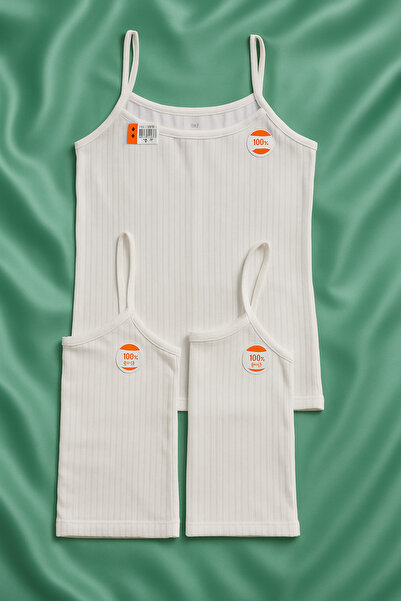 İLKE TEKSTİL İlkee Viscose String Strap Tank Top Set of 3 White