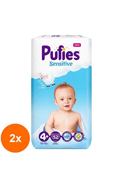 Pufies Set of 2 x 52 Sensitive Diapers, 4+ Maxi+, Maxi Pack, 10-15 kg