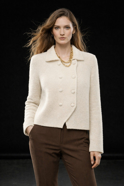 studio fashion 1988 Women's Cream Polo Neck Buttoned Double Closure Knit Card...