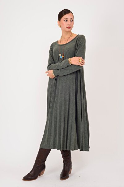 Park Moda 20643 Siena Kolye Detailled Pleated Long Knit Dress