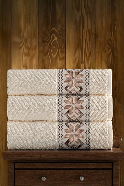 DNZGÜLCAN Set of 3 Ethnic Patterned Jacquard Towels 70X140 cm |   100% Cotton...