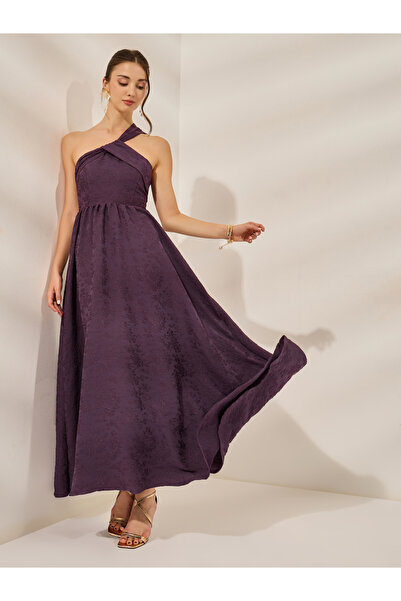 Styli Purple Jacquard Sleeveless Maxi Dress