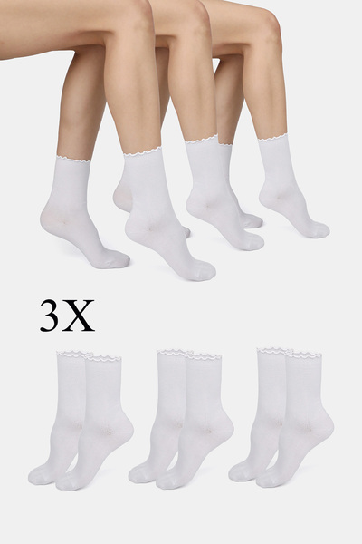 ERENART Bamboo Women's Elastic-Free White Ruffled Socks Stitch-Free Pack Non-...