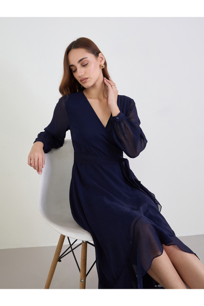 Styli Solid Long Sleeves Wrap Maxi Dress