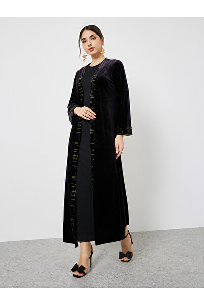 Styli Black Foil Print Detail Abaya
