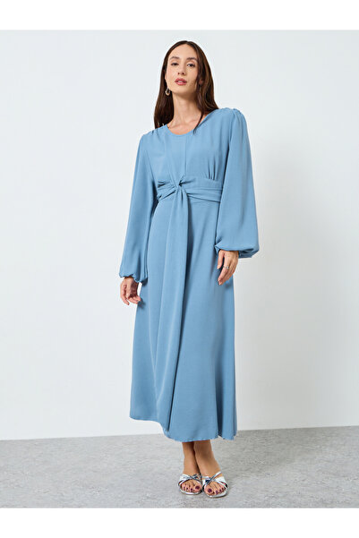 Take Two By Styli Women Knot Front Midi Dress with Balloon Sleeves