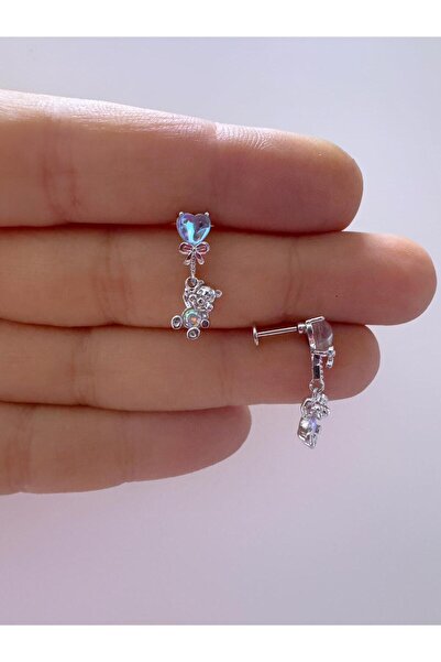 Arescollection sallanan ayıcık arkası düz önden takmalı helix kıkırdak tragus lobe uyumlu piercing küpe