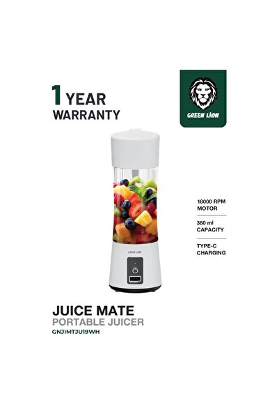 Green Lion Juice Mate Portable Juicer 380ml with 18,000 RPM Motor & Type-C Ch...