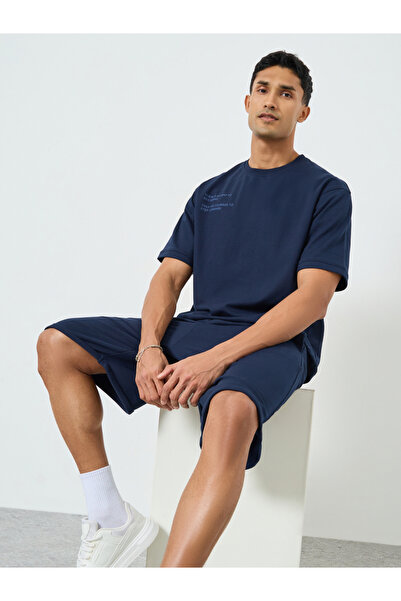 Styli Men Navy Oversized Puff Print T-Shirt and Shorts Co-Ords